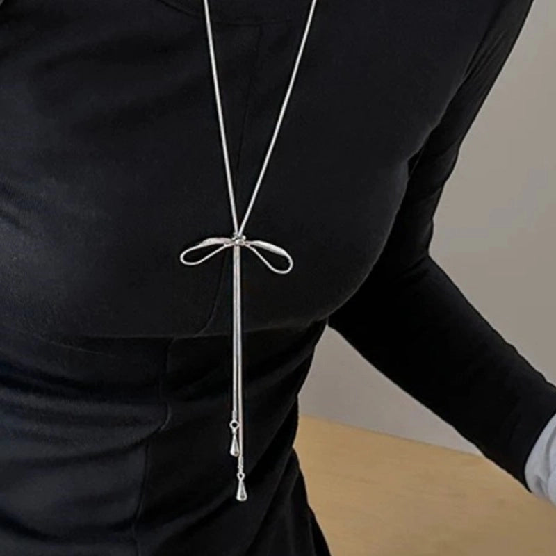 Collana estraibile con fiocco in argento per donna, stile Instagram, catena a osso di serpente, catena per maglione