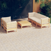 Set Salotto da Giardino 6 pz con Cuscini Crema Legno di Pino 3096112