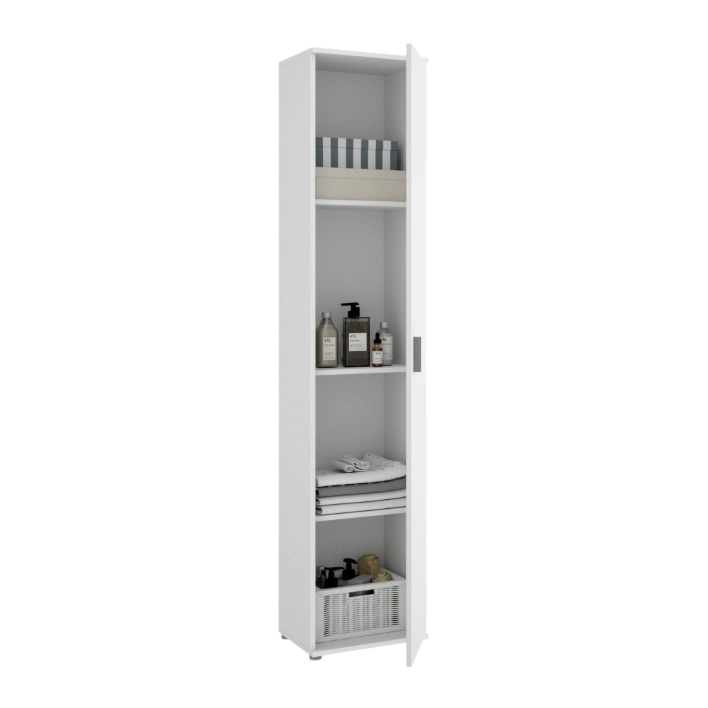 Armadio multiuso Arrow, Mobile multifunzione portascope, Armadio alto multiuso a 1 anta, 39x35h190 cm, Bianco