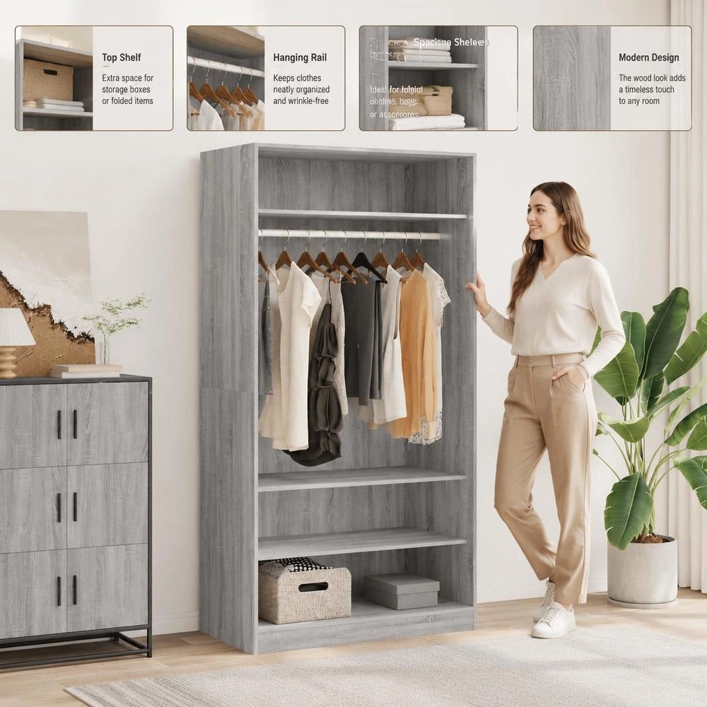 Wardrobe Grey Sonoma 100x50x200 Cm Wood-based Material