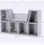 Libreria per bambini grigia con panca, 6 vani e 3 cuscini 103x30x62 cm