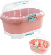 Porta biberon portatile con cappuccio in tessuto, contenitore di raccolta, 37,5 x 29,5 x 26 cm, standard di essiccazione, biberon, scatola di conservazione per ciotola da bebè, biberon, polvere di latte (rosa)