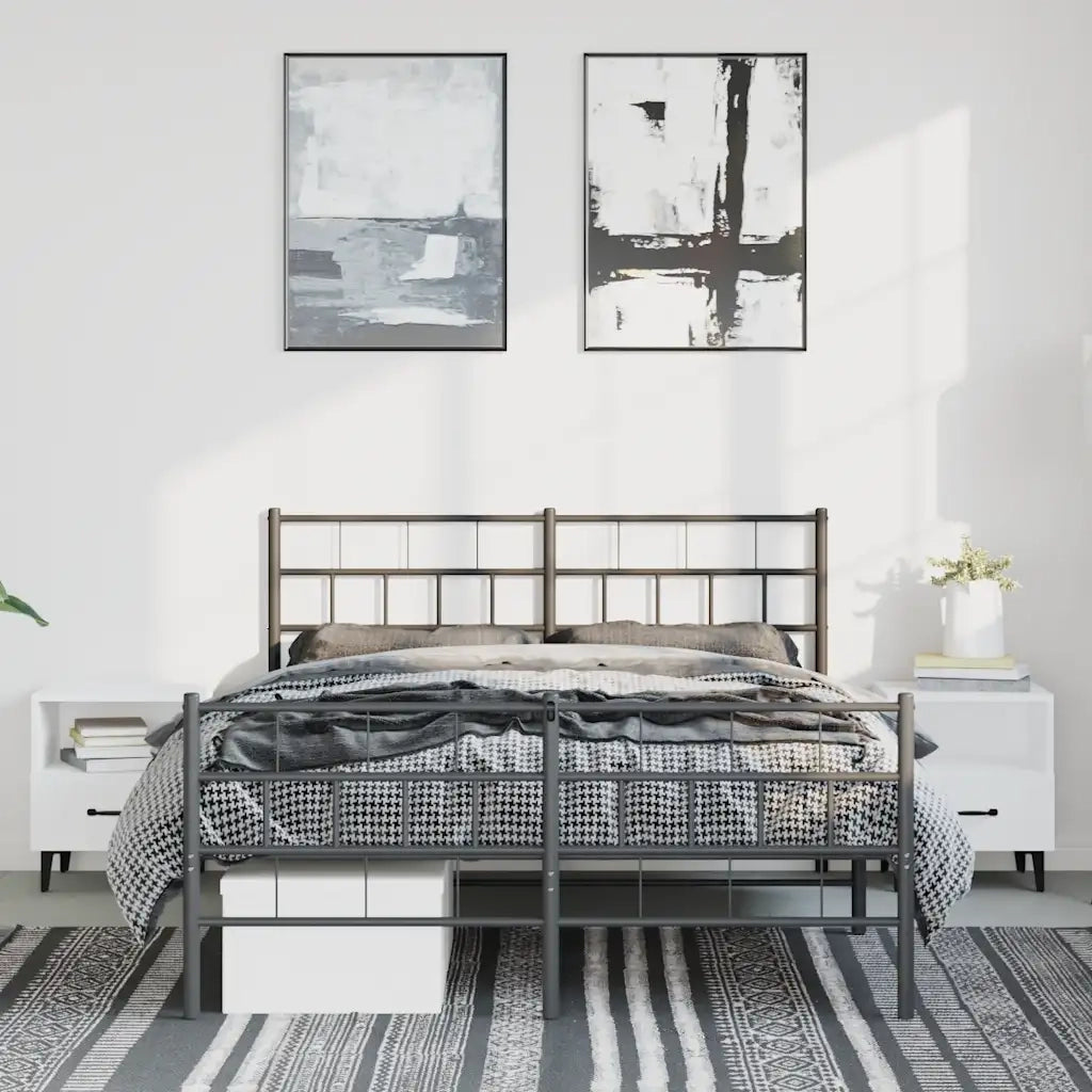Giroletto con Testiera e Pediera Metallo Nero 135x190 cm 355676