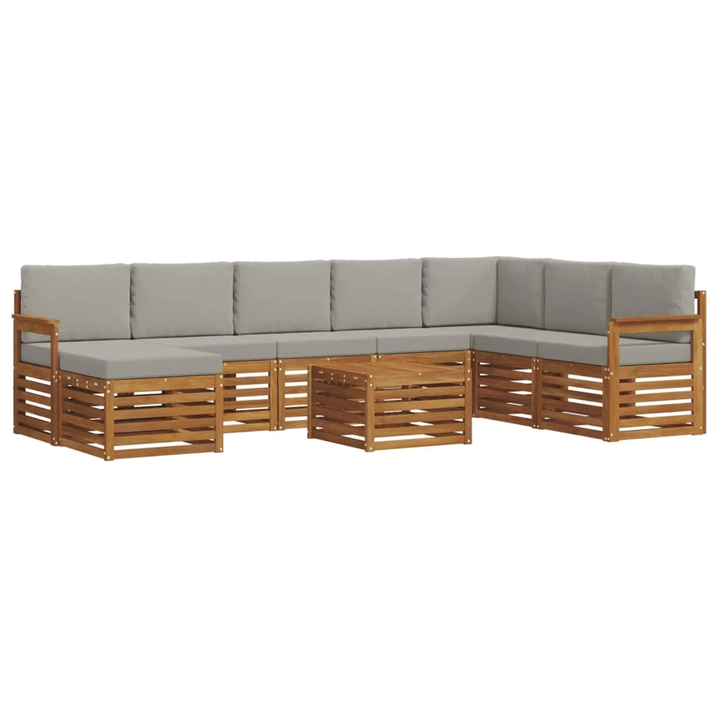 Set di divani da esterno 9 pcs Grigio Naturale e Chiaro