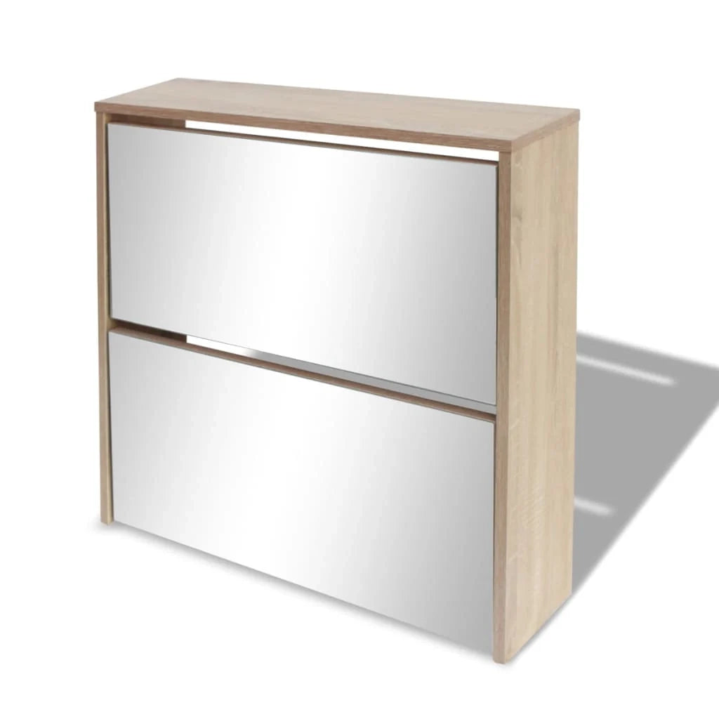 Scarpiera a 2 ripiani con specchio 63 x 17 x 67 cm rovere marrone 02_0043382