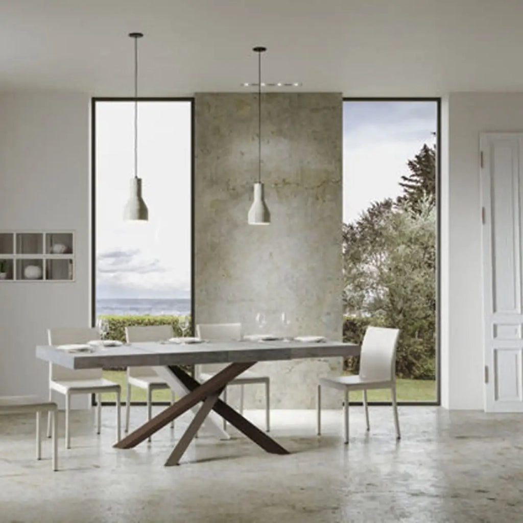 Tavolo allungabile 160/420x90 cm Volantis Premium colore cemento gambe multicolore 4/C