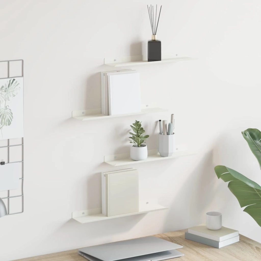 Mensola sospesa 4 pcs Bianco 40 x 8,5 x 2,5 cm Acciaio
