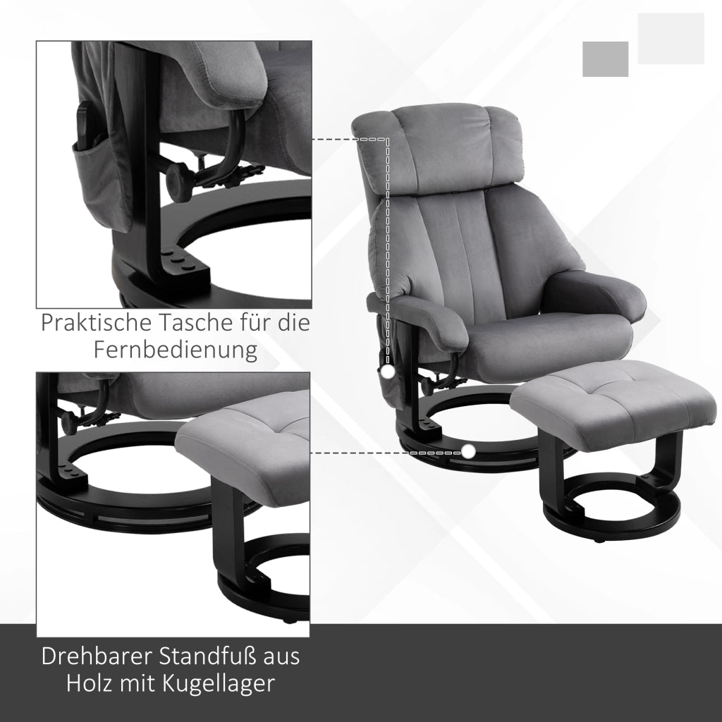 Poltrona Relax Massaggiante Girevole con Poggiapiedi ¨C zephmum ¨C Grigio, Velluto