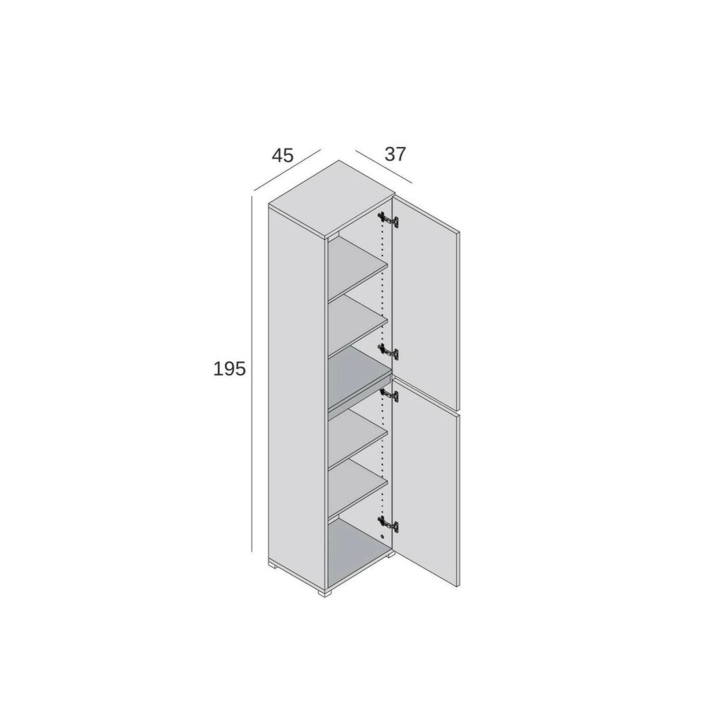 Armadio multiuso 2 ante Daisuke, Scarpiera con ripiani regolabili, Mobile porta scarpe a 2 ante, 100% Made in Italy, 45x37h195 cm, Bianco