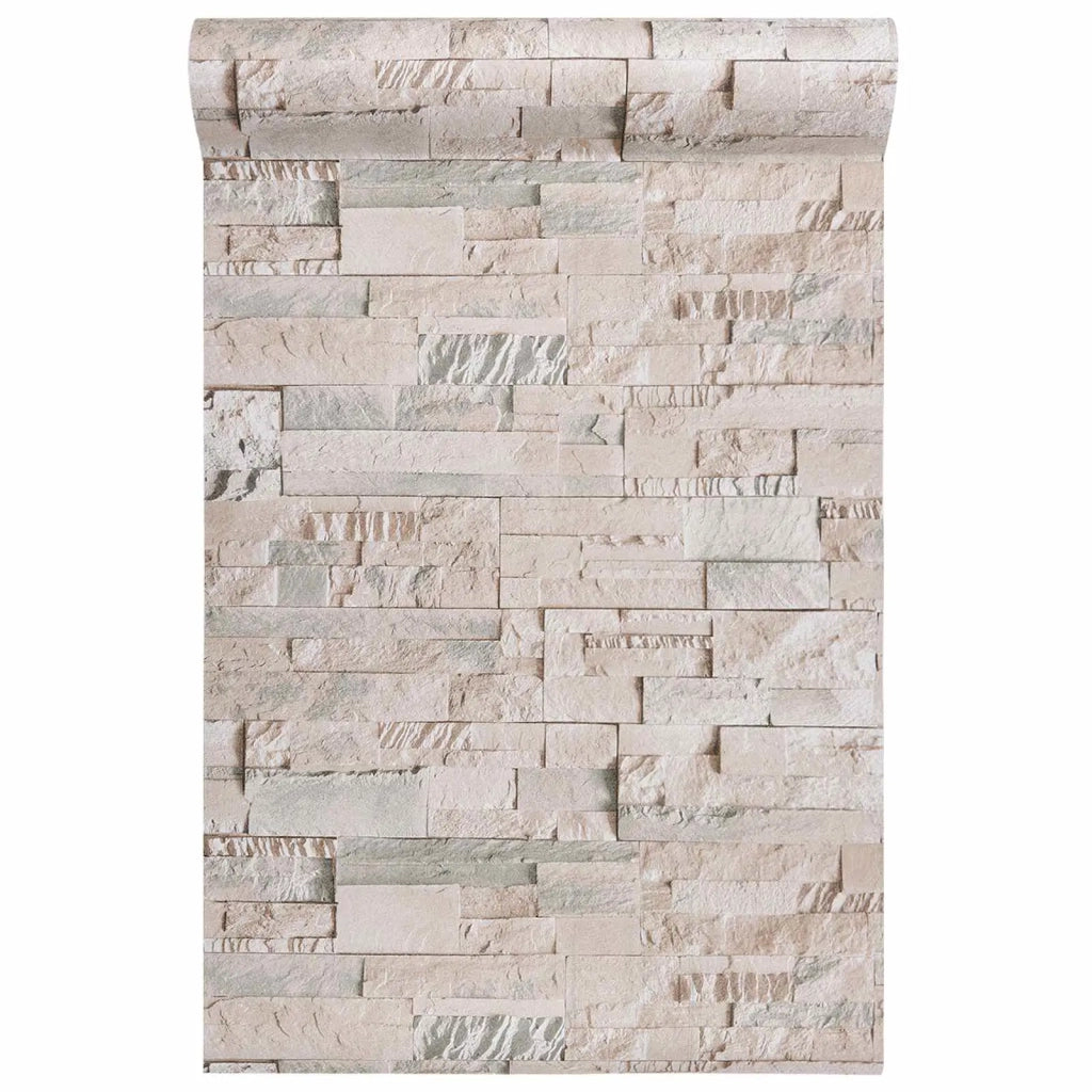 Carta da Parati 3D Pietra Beige 10 x 0,53 m Tessuto Non Tessuto 42046689