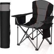 Sedile da campeggio pieghevole con supporto per bicchiere e sottopiano raffreddante - 204 kg portatile e extra grande - sedile da spiaggia pieghevole nero