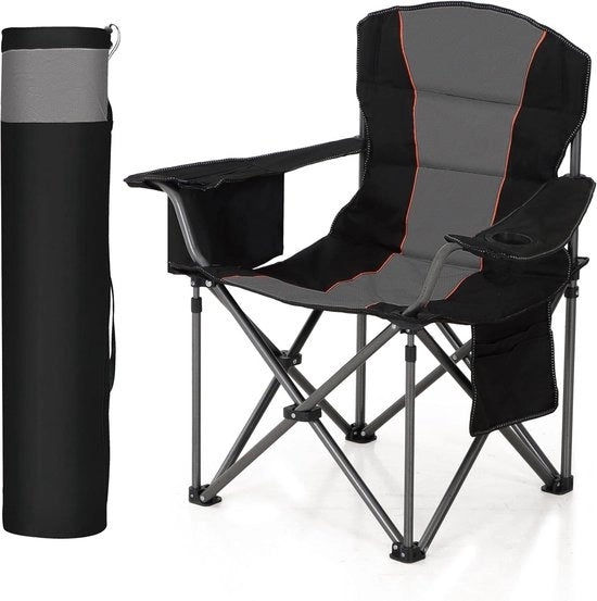 Sedile da campeggio pieghevole con supporto per bicchiere e sottopiano raffreddante - 204 kg portatile e extra grande - sedile da spiaggia pieghevole nero
