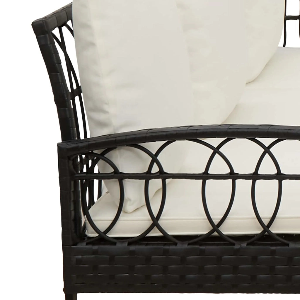 Set Divano da Giardino con cuscino 2 pcs Nero e Crema