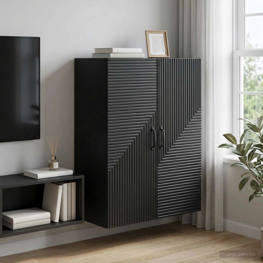 Mobiletto a muro Nero 66 x 34,5 x 90 cm Legno ingegnerizzato 898566