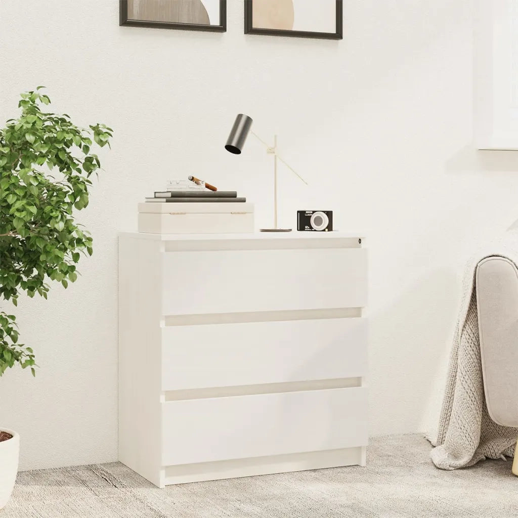 Comodino-Tavolino da notte Bianco 60x36x64 cm in Legno Massello di Pino