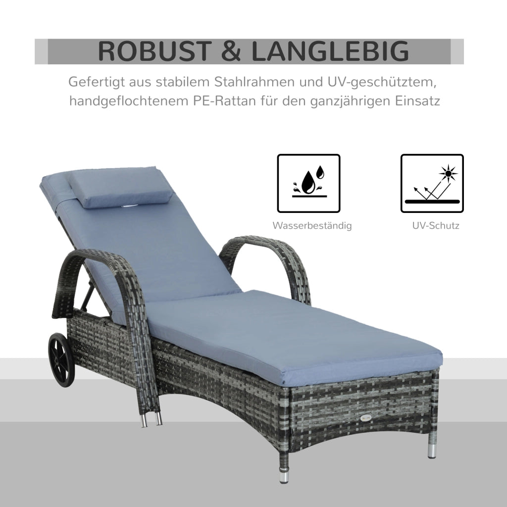 Lettino da giardino con schienale regolabile ¨C Minimal ¨C Polyrattan grigio 200x73x103 cm