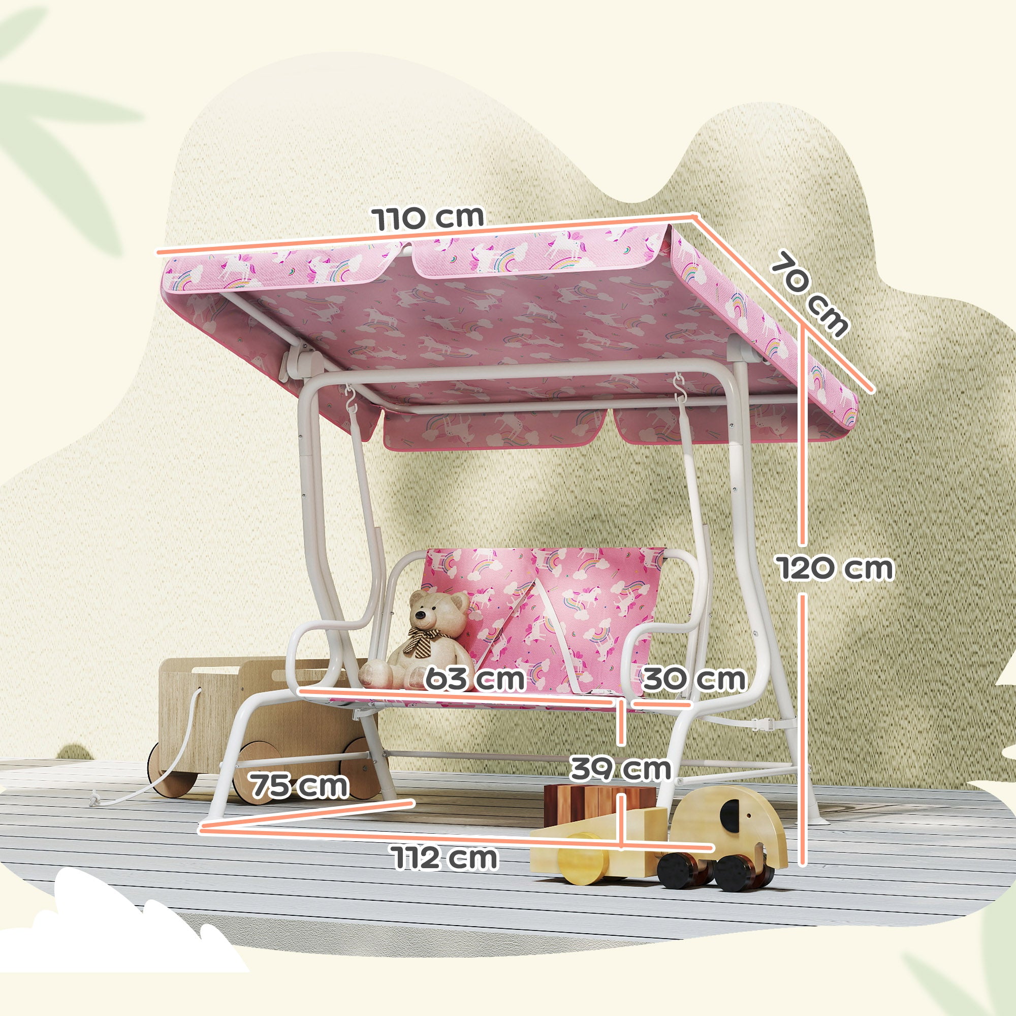 Dondolo per Bambini Altalena da Giardino 2 Posti 112x75x120 cm Rosa