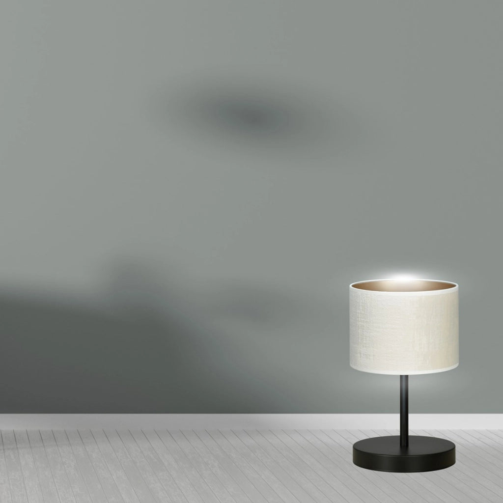 Lampada da tavolo Hilde in acciaio nero e paralume bianco