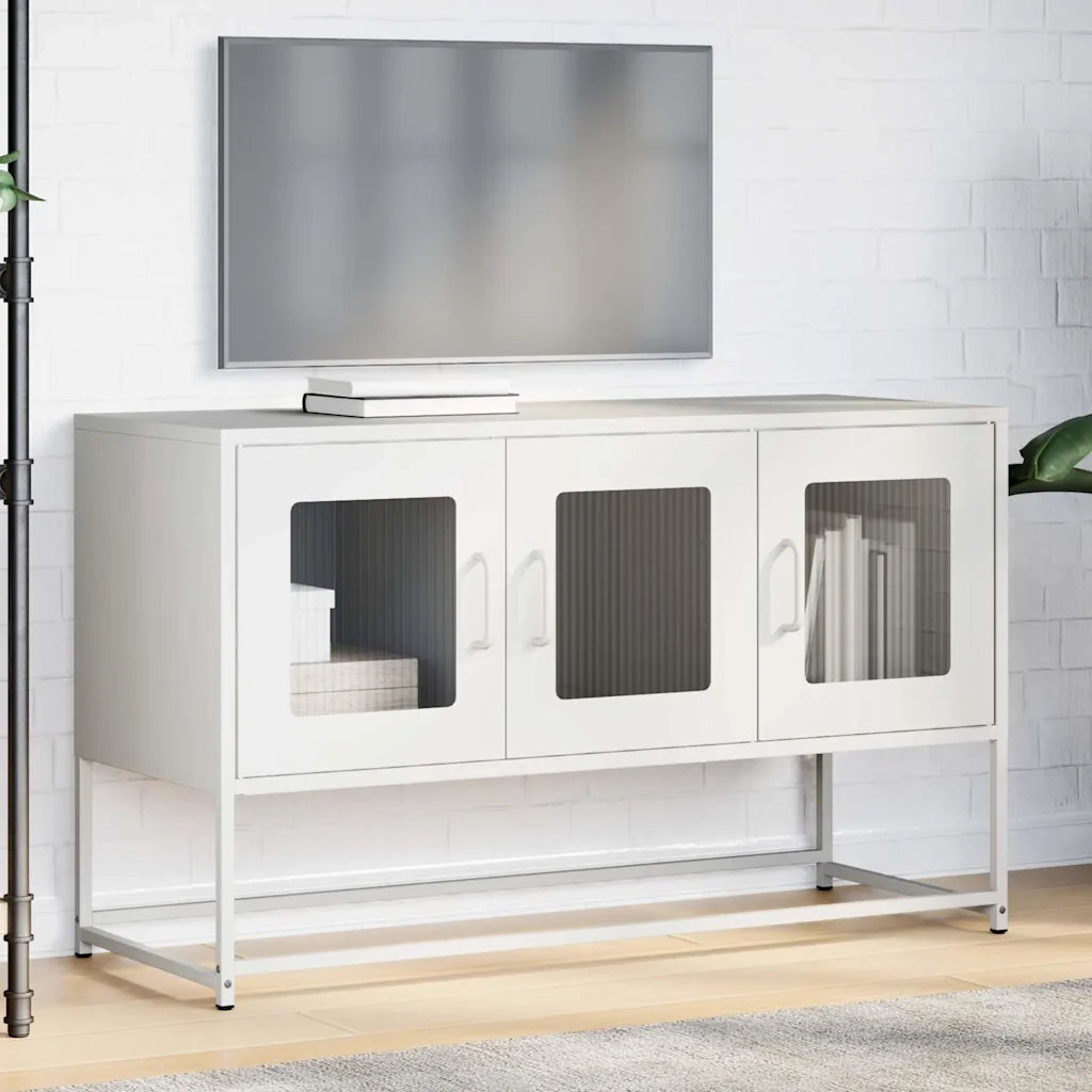 Mobile TV-Credenza TV-Console TV Bianco 100,5x39x60,5 cm in Acciaio Laminato a Freddo