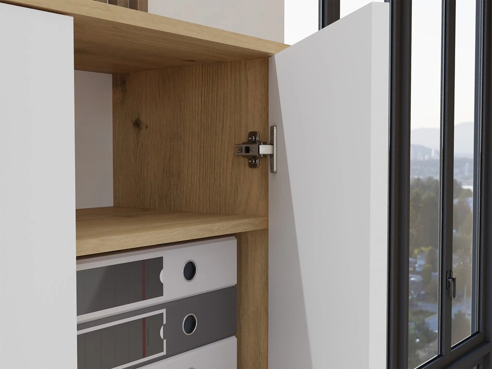 Scaffale biurowy OLIV 2d 2 ante per ufficio per gabinetu soggiorno rovere artisan bianco libreria moderna