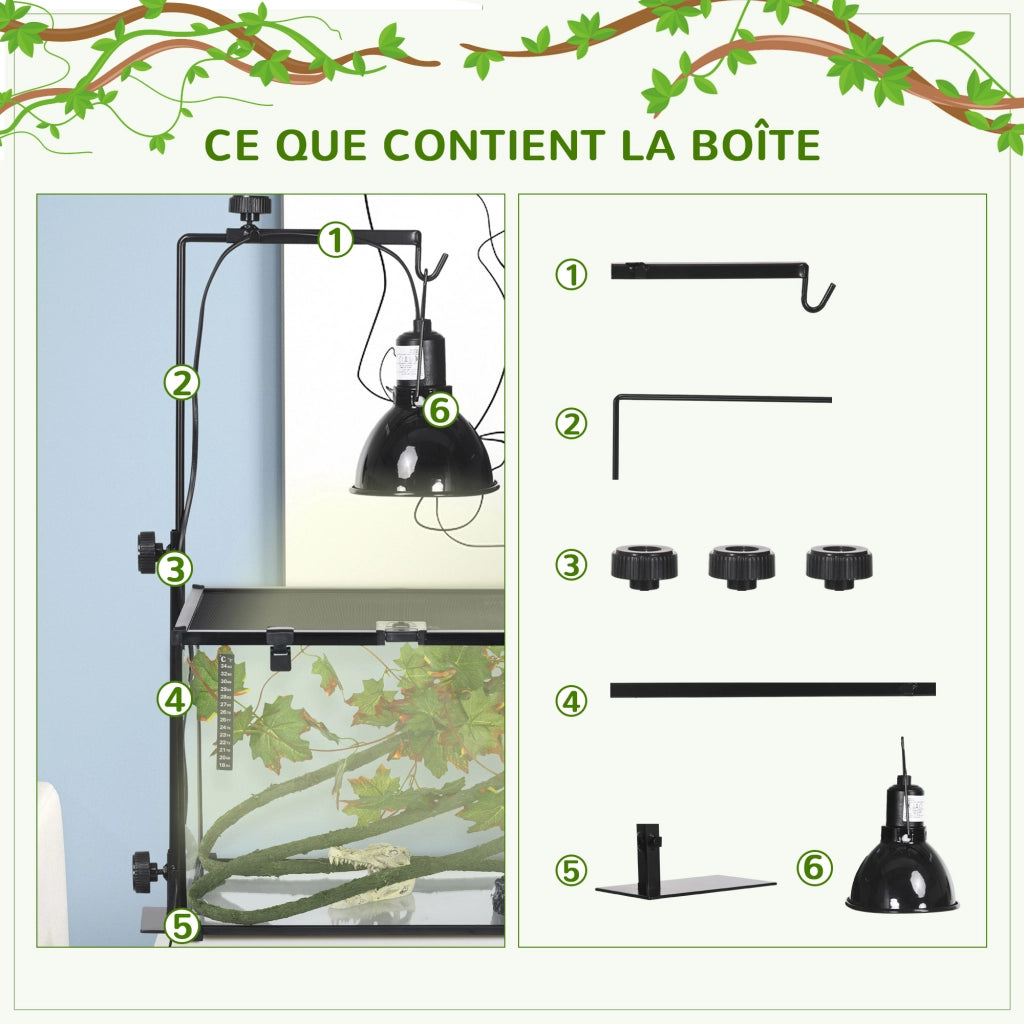 Lampada Riscaldante per Rettili Regolabile - Zephmum - Nero Acciaio 32x9x67 cm