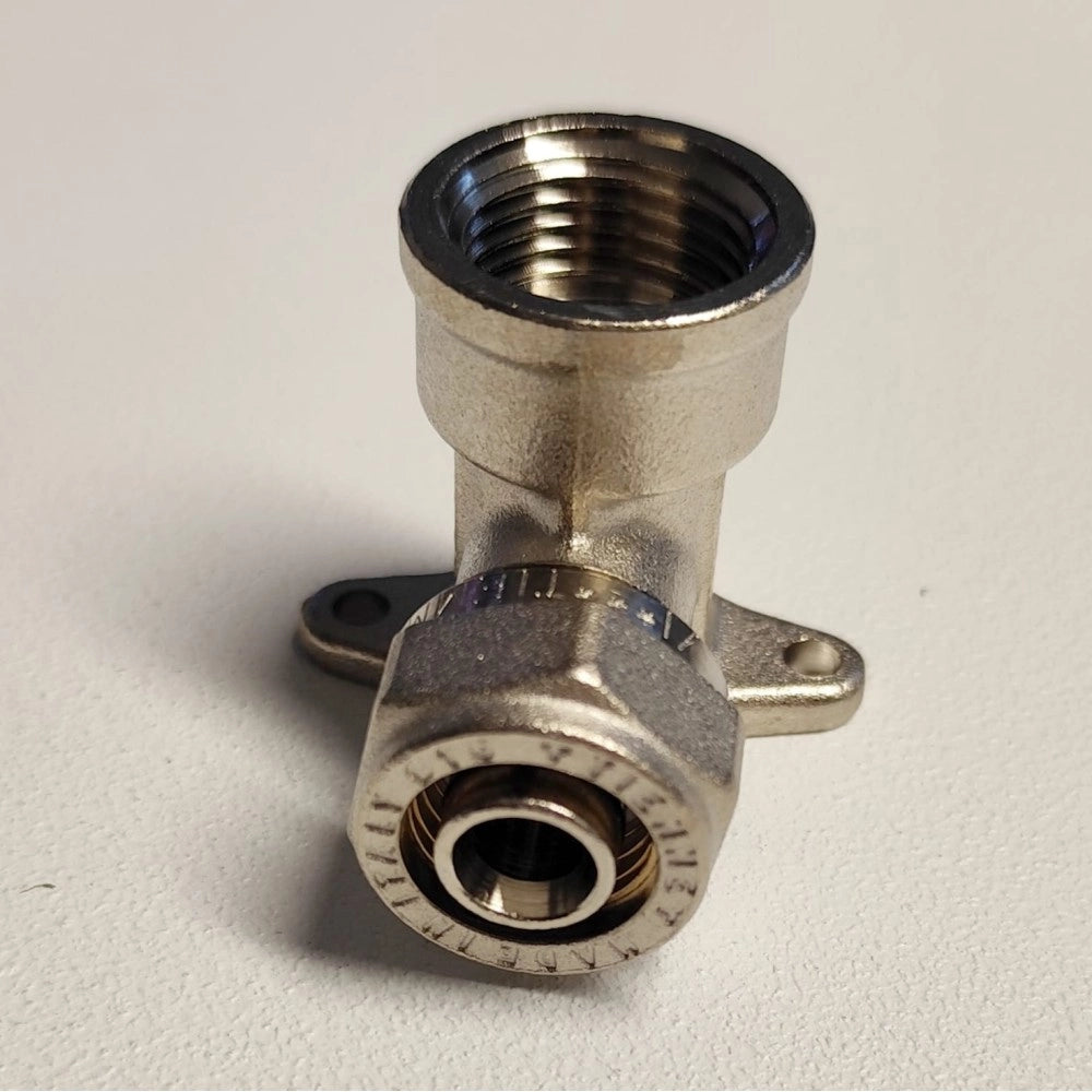 Raccordo curvo f femmina flangiato a stringere per tubo multistrato, diametro 20x1/2 pollice