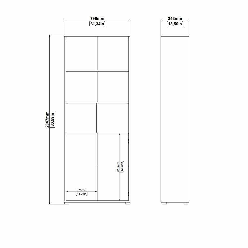 Libreria Arancio, Scaffale da ufficio, Mobile portalibri, Biblioteca, 80x34 h205 cm, Rovere e Bianco