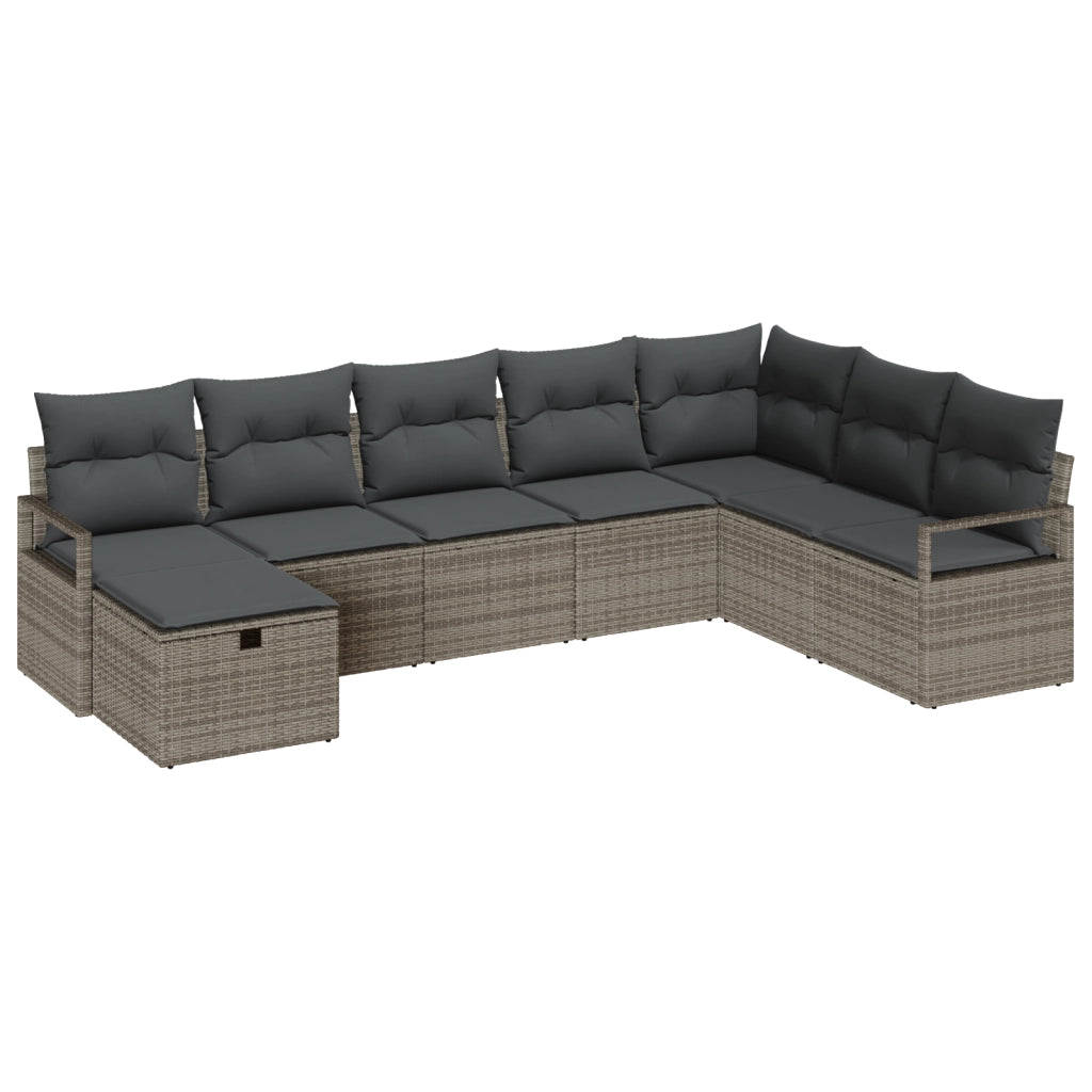 Set di divani da giardino  8 pezzi con cuscini Grigio Rattan Sintetico