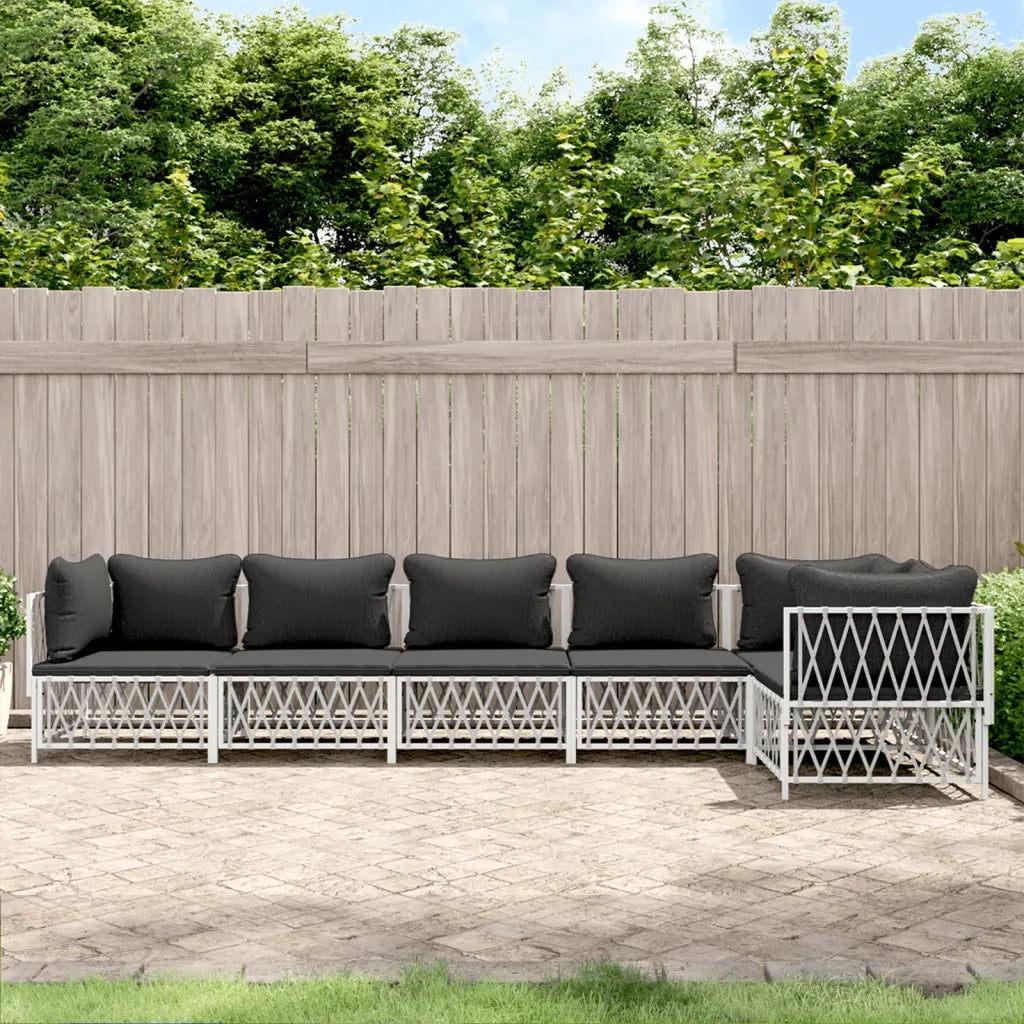 Set Salotto da Giardino 6 pz con Cuscini in Acciaio Bianco 3186876