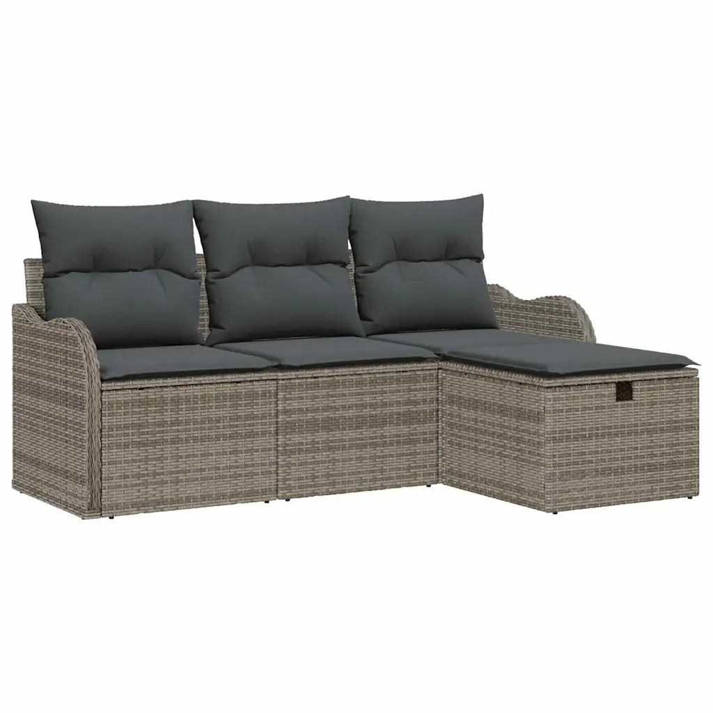 Set Divano da Giardino con cuscino 4 pcs Grigio Poly Rattan