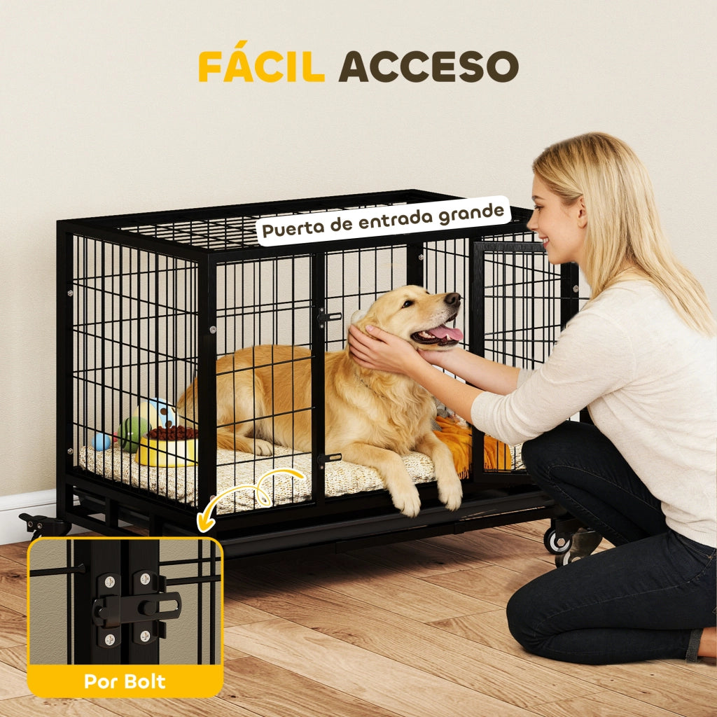 Gabbia per Cani Metallica con Ruote e Vassoio Estraibile ¨C Minimal ¨C Nero 92x62x75 cm