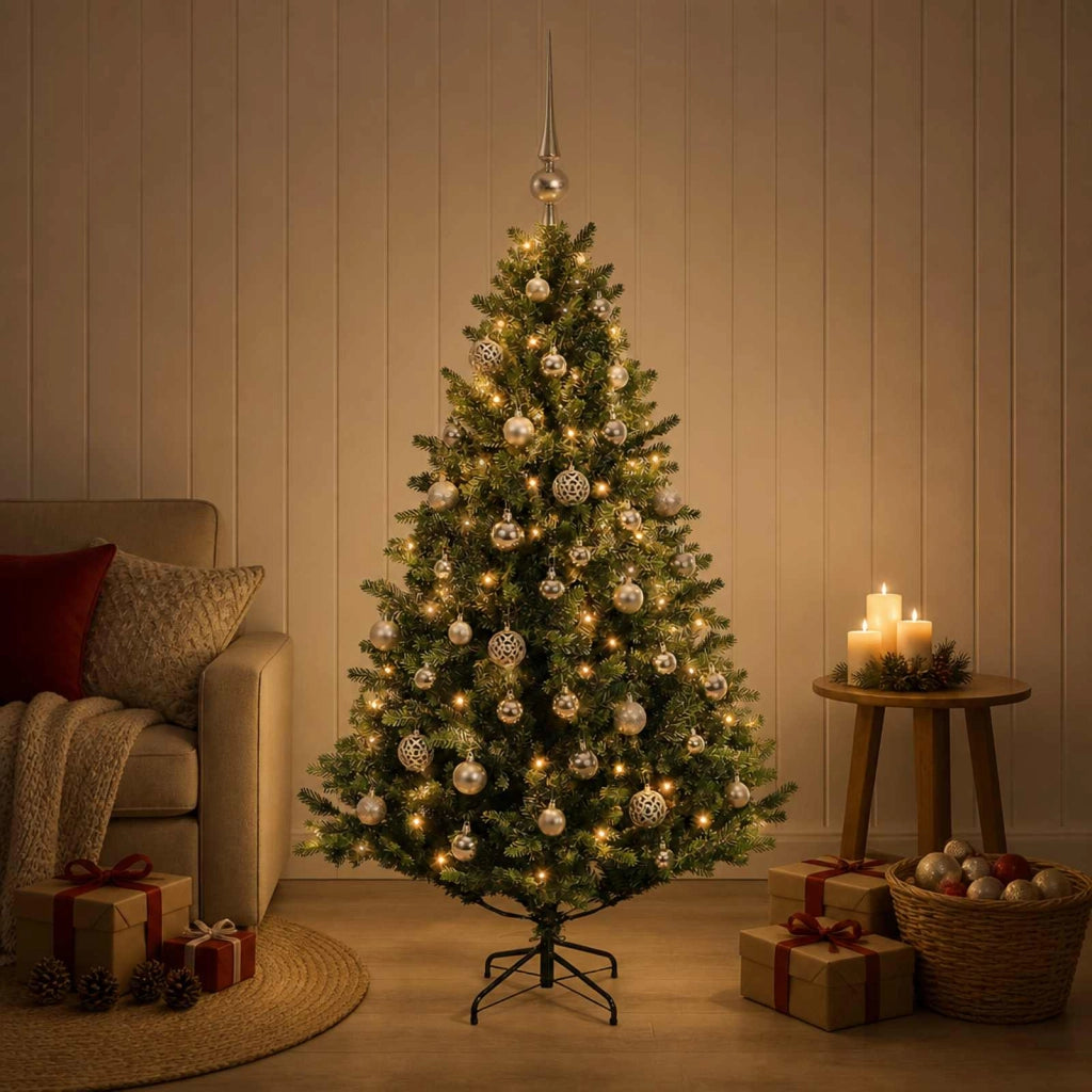 Albero di Natale Artificiale con Palline 150 cm 150 LED 3465970