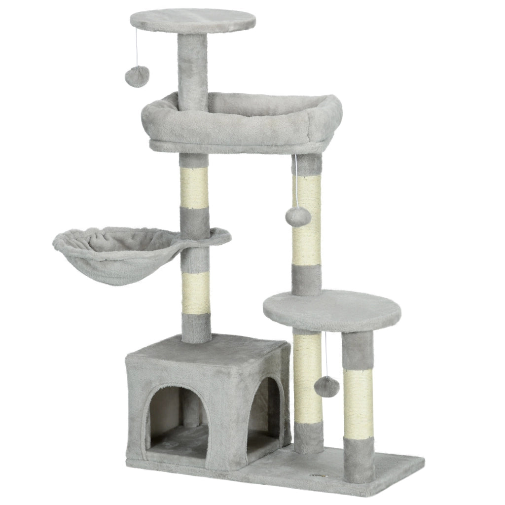 Albero tiragraffi per gatti con piattaforme e sisal ¨C zephmum ¨C grigio chiaro 104 cm