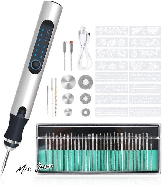 Set di utensili per graffiare - penna graffiante elettrica - set di graffiature multifunzione - per vetro, legno, pietra, plastica, metallo, ceramica - per sierade e stencil.