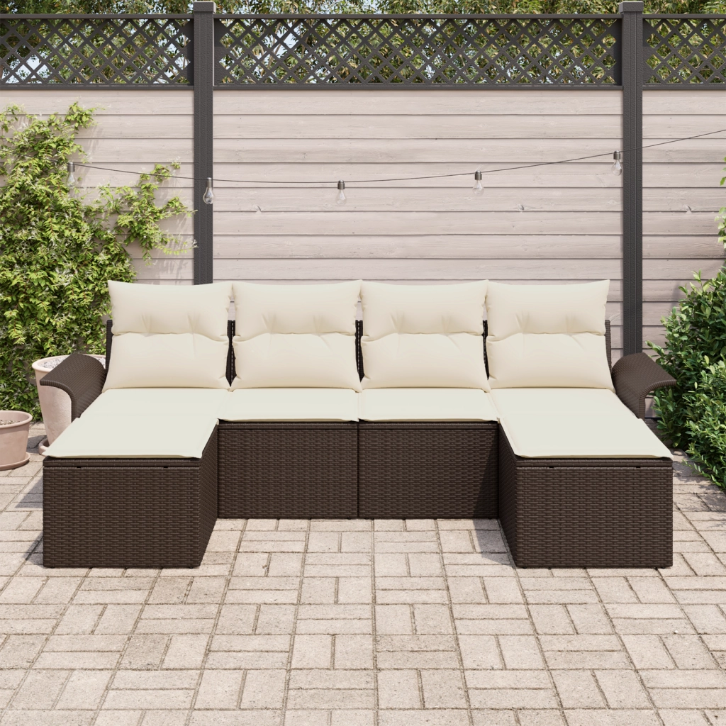 Set di Divani da Giardino 6 Pezzi con Cuscini in Rattan Polipropilene Marrone