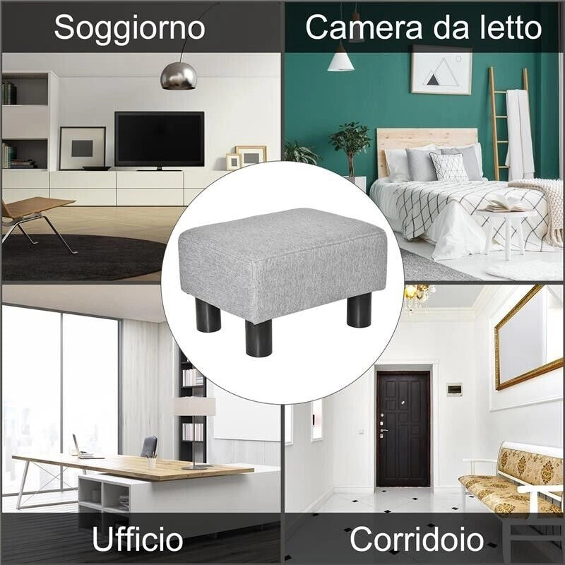 POUF POGGIAPIEDI IN TESSUTO EFFETTO LINO IMBOTTITO, 40X30X24CM, GRIGIO