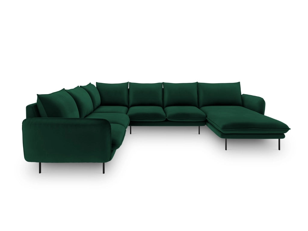 Cosmopolitan Design - Divano panoramico sinistro "Vienna" 7 posti in velluto verde bottiglia 