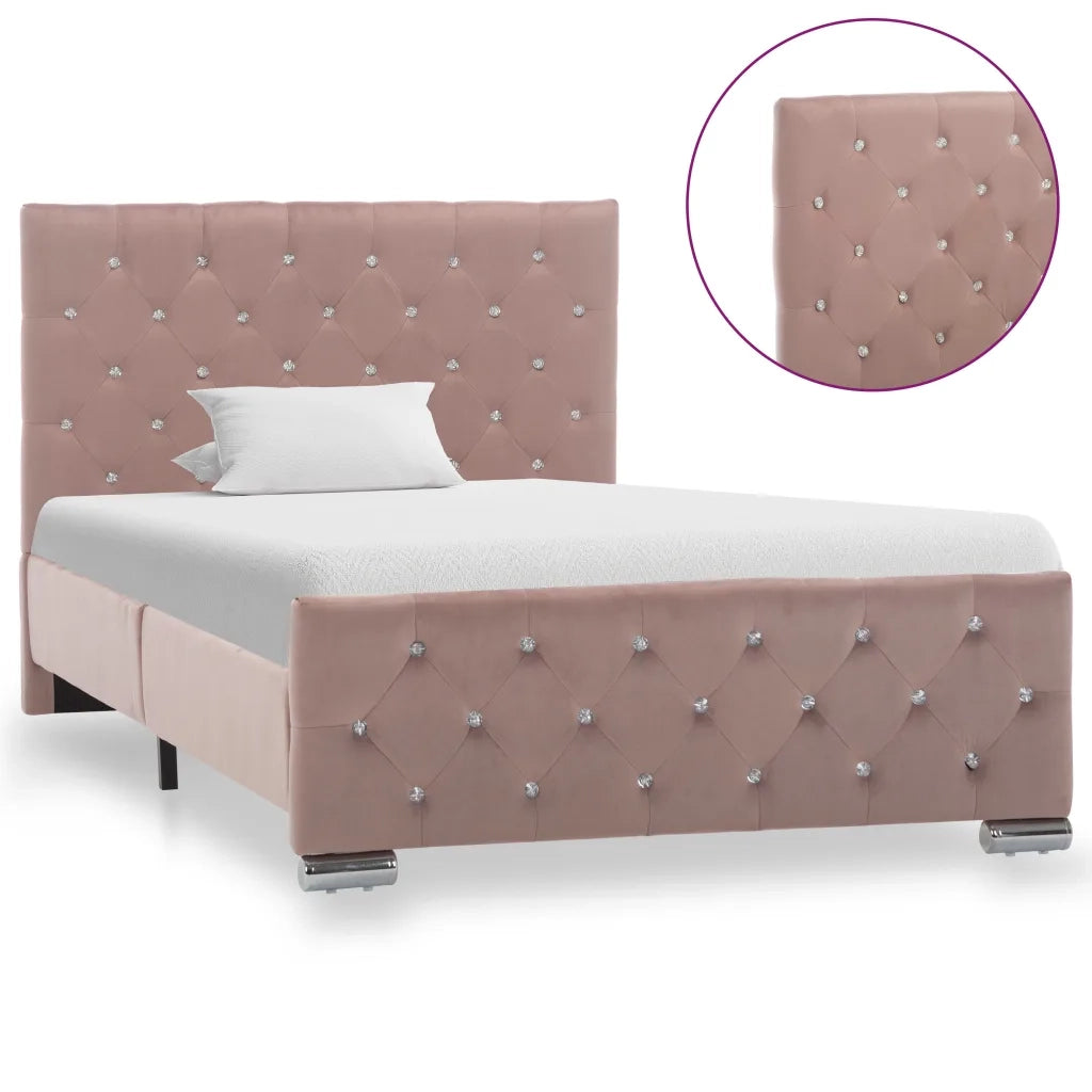 Letto singolo | Letto per adulti | Giroletto Rosa in Velluto 100x200 cm
