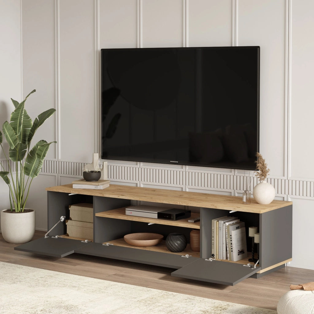 Porta TV in legno "FR7" - 180 x 44 x 44 cm - Pino AtlanticoAntracite