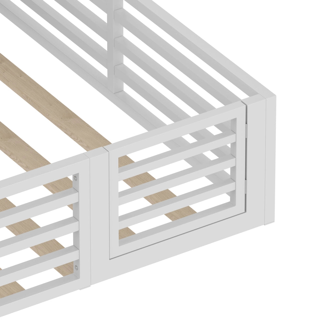 Letto daybed 140x200 cm con sponde di sicurezza; vani laterali e LED; MDF e metallo; bianco