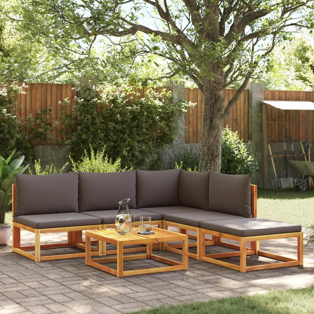 Set di divani da giardino 6 pezzi con cuscini in legno di acacia e corda 3278841