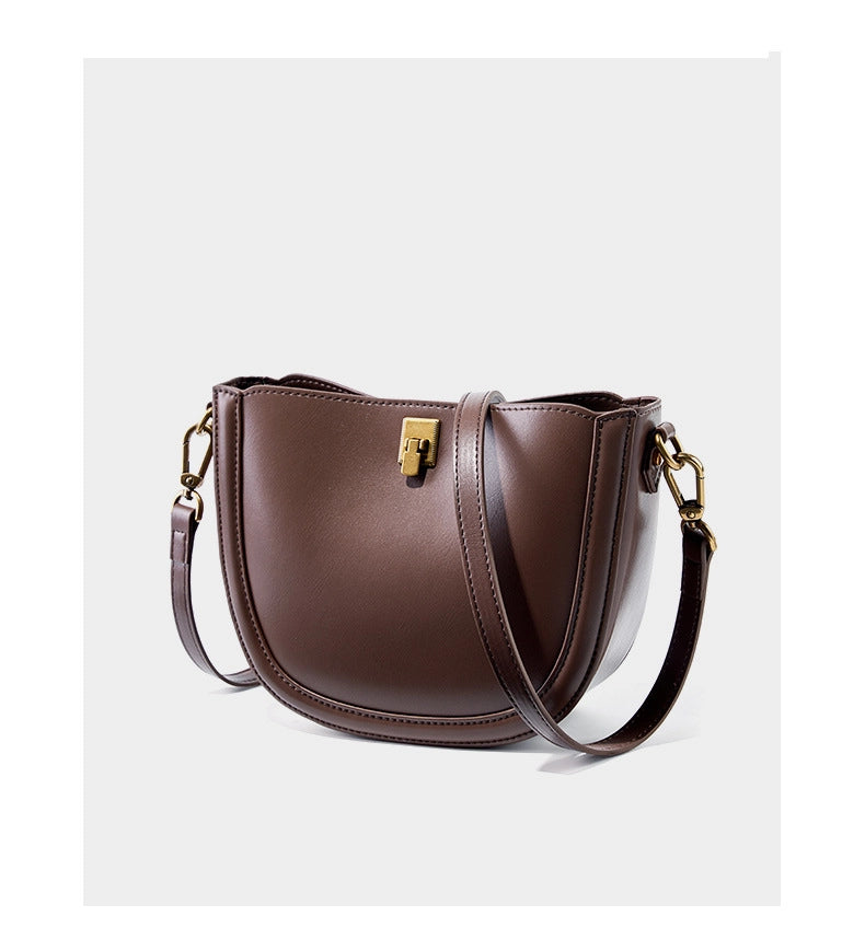 Borsa a mano/a tracolla da donna in pelle di vacchetta Togo, marrone