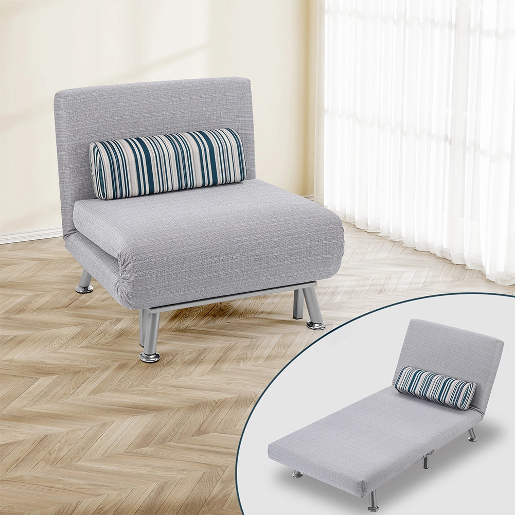 Poltrona Letto 1 Posto Schienale Reclinabile in Metallo e Tessuto 75x73x73 Salvaspazio Grigio Chiaro