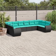 Set Divani da Giardino 10 pz con Cuscini Nero in Polyrattan 3221866