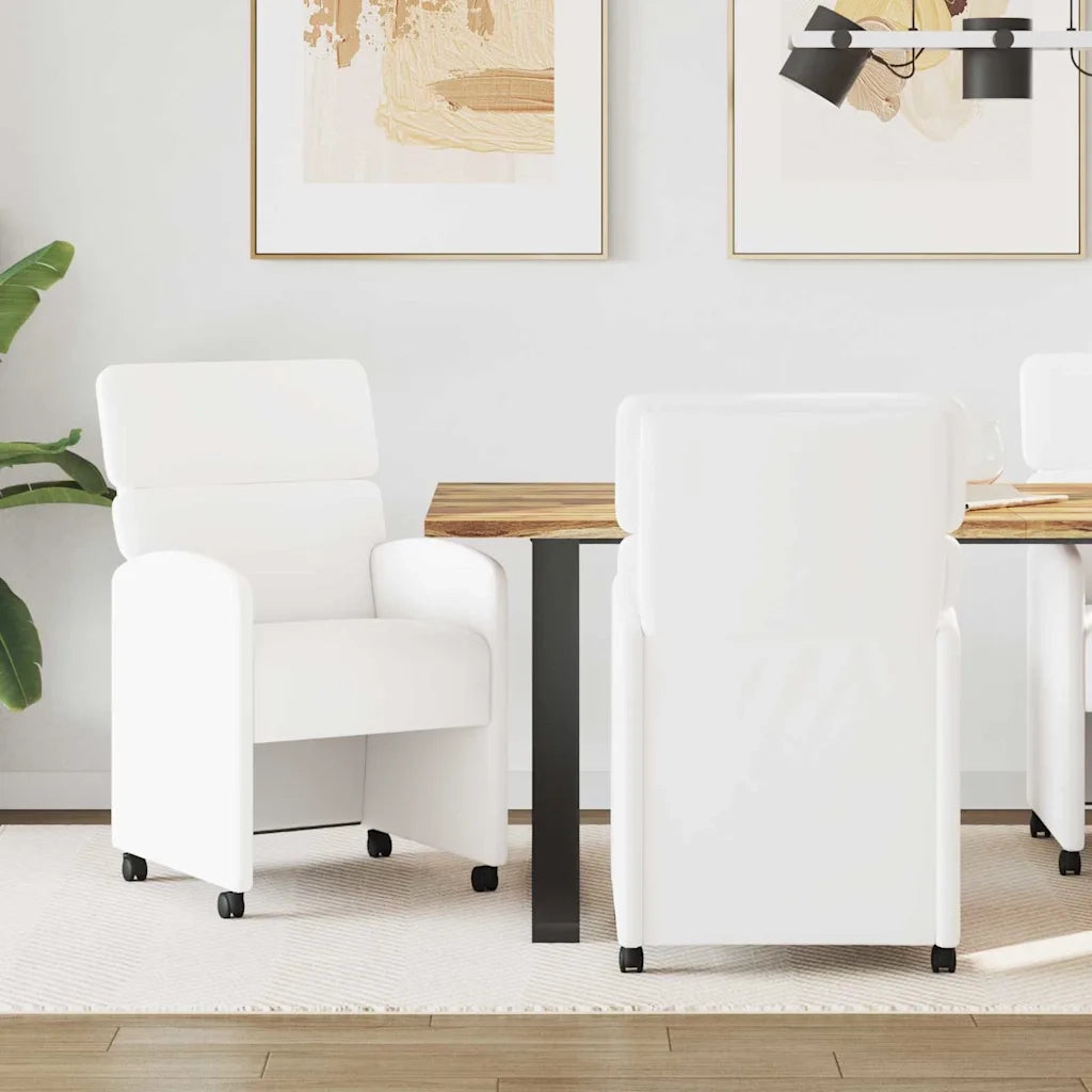 Sedie da Pranzo con Ruote 2 pcs Bianco 58 x 65 x 98 cm