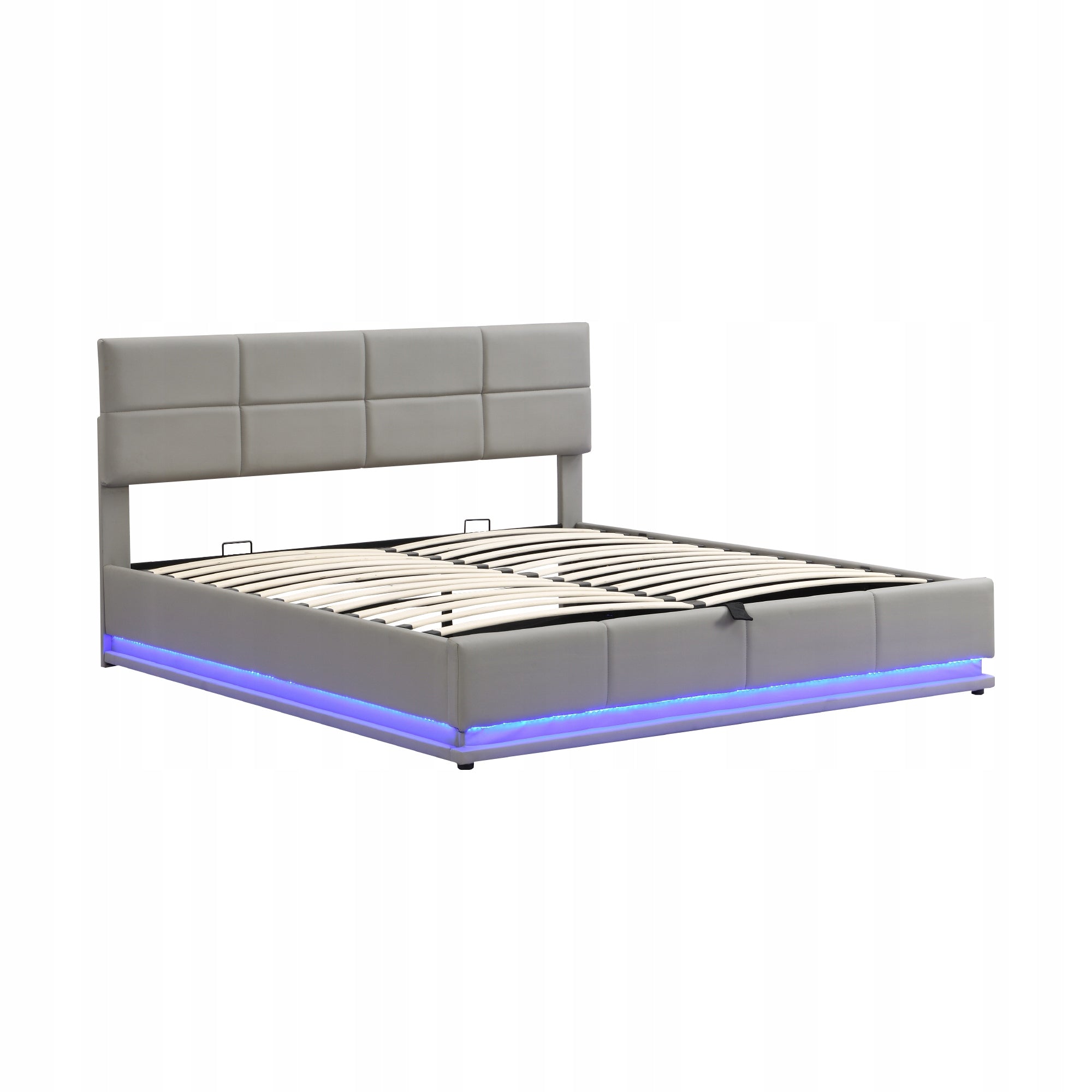 Letto imbottito 180x200 LED - Xylo - Idraulico, colore grigio chiaro