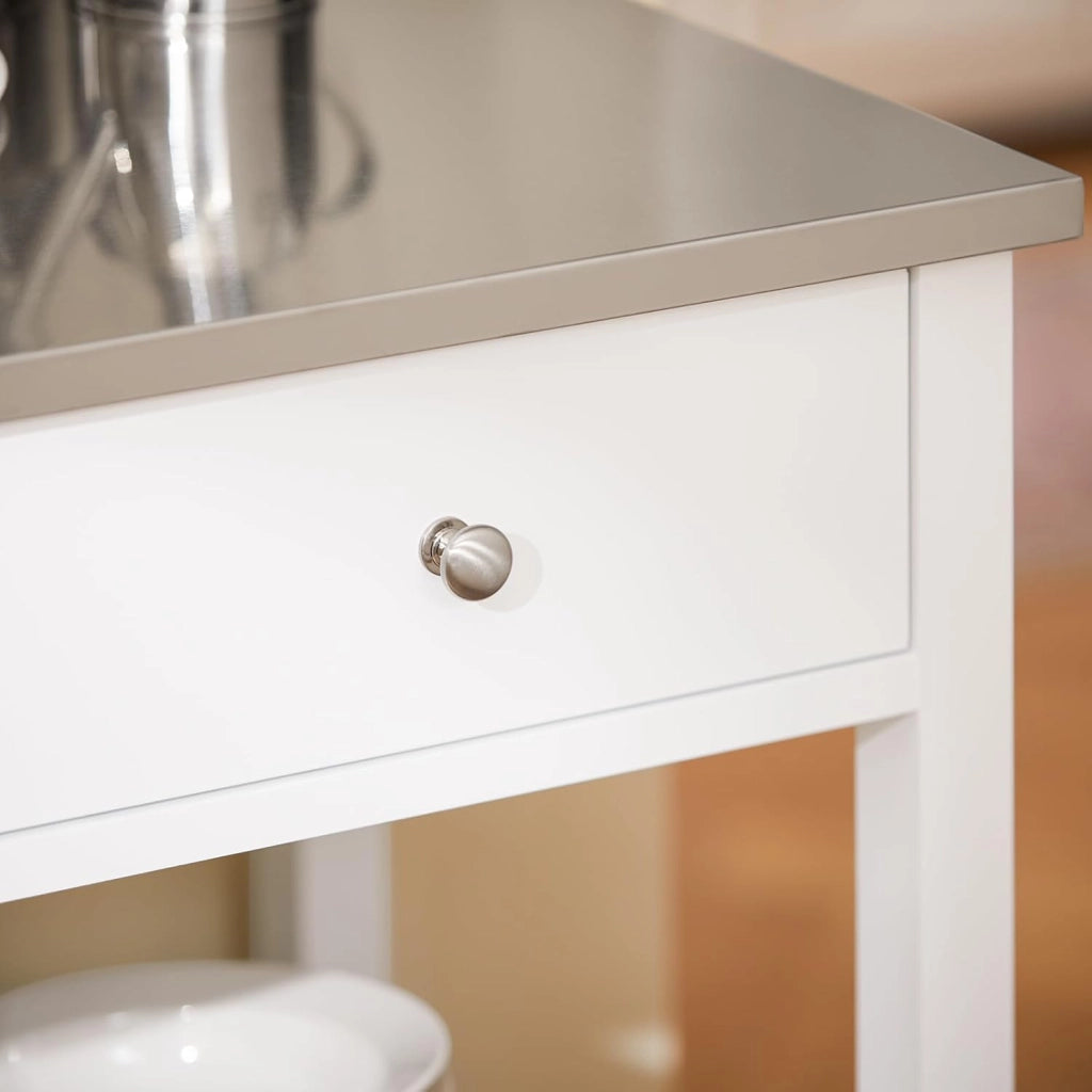 Carrello Cucina con Ruote Isola Cucina Salvaspazio Bianca con Piano in Acciaio Inox Mobiletto Cucina con Cassetti Mobile Cucina per Dispensa, Ingresso o Giardino 81x90x45cm FKW47-II-W