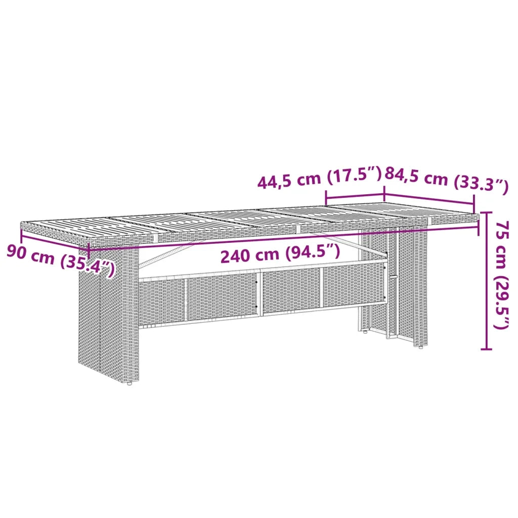 Tavolo da Giardino Piano in Vetro Grigio 240x90x75cm Polyrattan 365599
