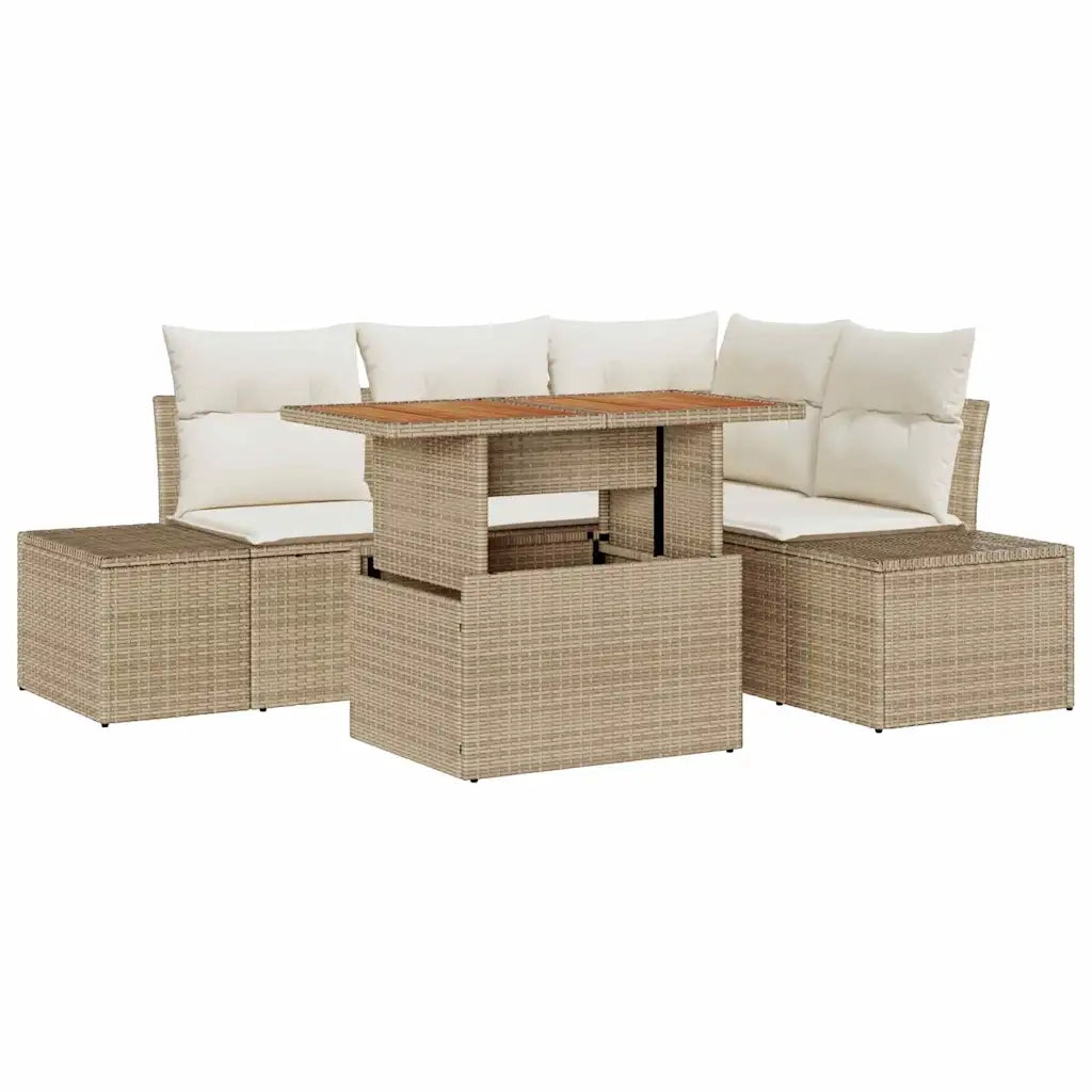 Set Divano da Giardino con cuscino 5 pcs Beige e Crema
