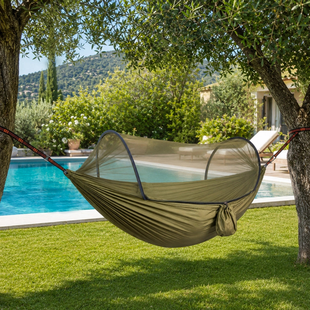 Amaca Da Campeggio 3 In 1 Con Zanzariera Integrata In Nylon 210T Portatile Per Trekking Escursioni Spiaggia Outdoor Supporto 300 Kg 270 X 140 Cm Verde Militare